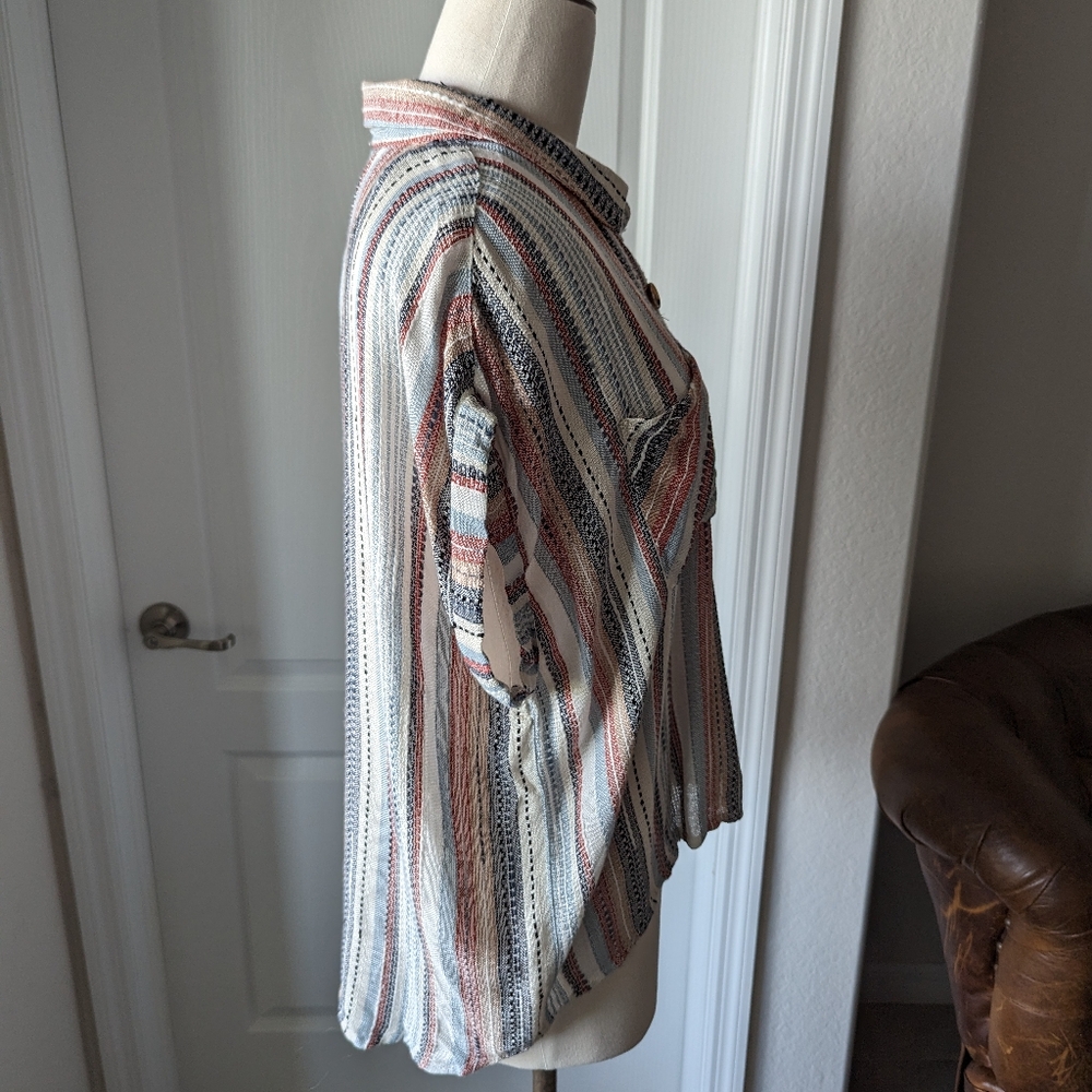 NWOT Multi-Striped Knit Button Down Shirt - Picture 5 of 6